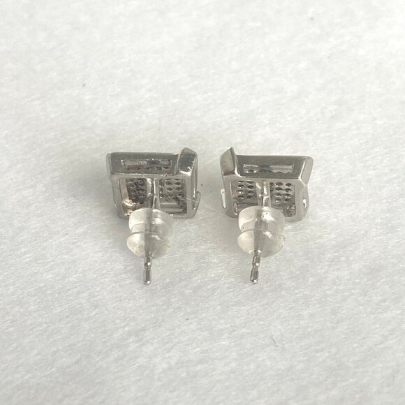 Sterling Silver 925 JTW Multistone Pave Round Diamond Square Stud Post Earrings - Picture 8 of 16